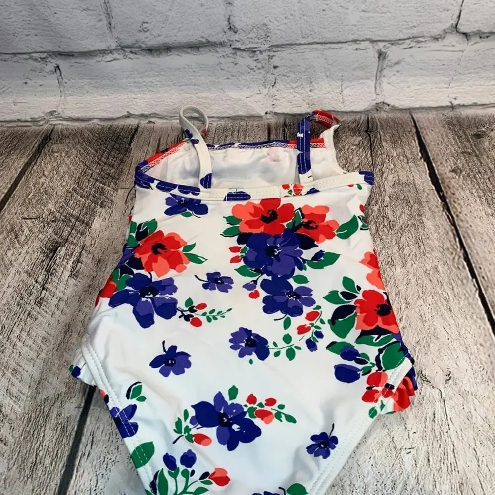 JANIE AND JACK Girl’s Retro Style Flowered One Piece Swimsuit / Size: 3-6 Months
